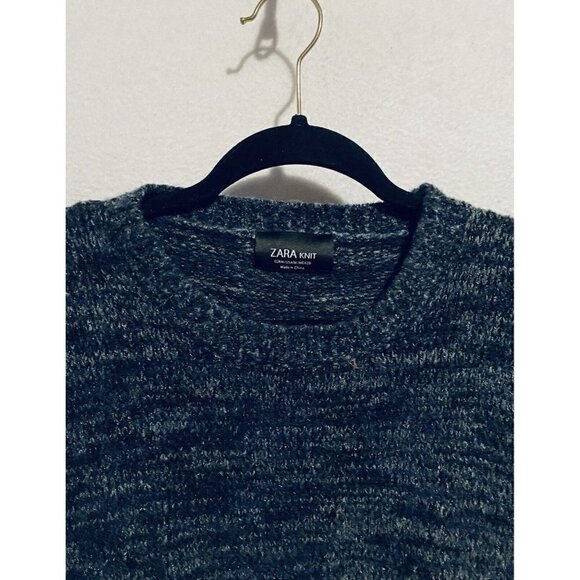 Zara Knit Sweater Womens Medium Marled Blue Knit Oversized Grandpa Boyfriend - Picture 3 of 6